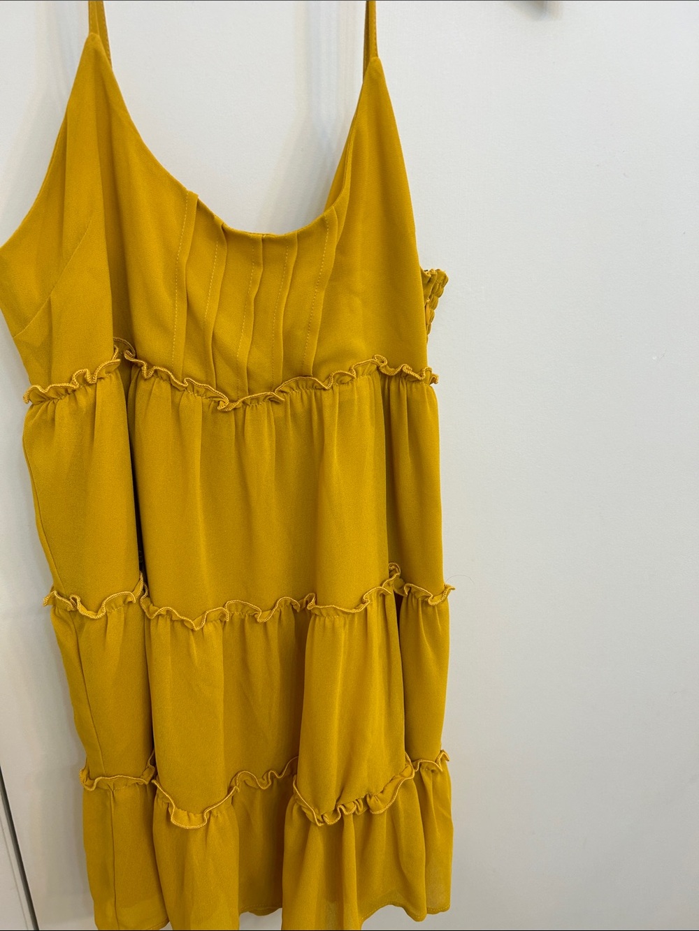 Forever 21 Mustard Tiered Spaghetti Strap Dress